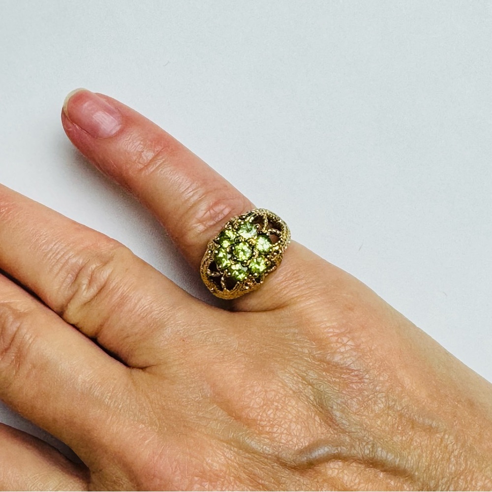 Vintage HSN Gold Vermeil 925 Filigree Peridot Cluster Ring Sz 5